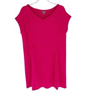 T By Talbots Dress Womens Plus 1X Pink Cap Sleeve Shift V Neck Knit Casual NEW